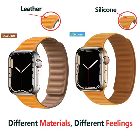 Original Leather Link For Apple Watch Band 45-41mm 44mm-46-40mm Magnetic bracelet iWatch Series 10 9