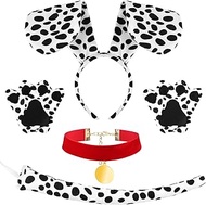 4 Pcs 101 Days Dalmatian Costume Accessories Set Includes Headband Choker Tail Gloves for Kids Adult