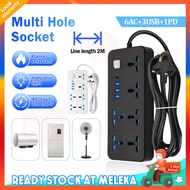 Extension UK Socket Electric 6 Power Socket Extension with USB+Type-c Ports Adapter Socket 2m Extens