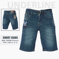 CELANA PENDEK JEANS PRIA UKURAN JUMBO BIG SIZE - CELANA MODEL TERBARU+EMBLEM LOGO BORDIR PREMIUM DIS
