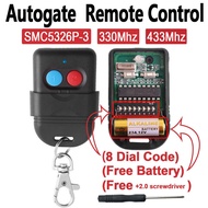 【High quality】330Mhz Auto Gate Remote Control SMC5326 433Mhz 8DIP Switch AutoGate Door Remote Control 12V 23A Battery (Battery Included)