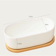 Succulent Oval Pots With Wooden Bamboo Base For Cactus Desktop Table Plant Decor