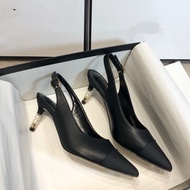 [Baizhenmei] french styleHigh Heels Back Empty High Heels Pearl High Heels High Heels Women Pointed 