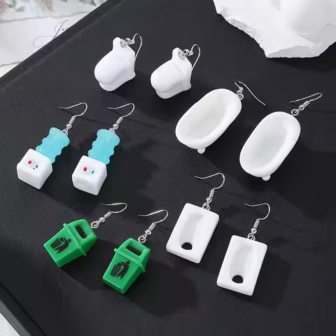 Resin Toilet Dustbin Water Dispenser Drop Earrings For Women Gift Unique Creative Funny 3D Simulatio