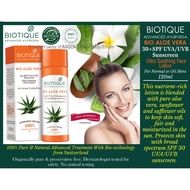 BIOTIQUE ADVANCED AYURVEDA  BIO ALOE VERA 30+SPF UVA/UVB Sunscreen  Ultra Soothing Face Lotion  For 