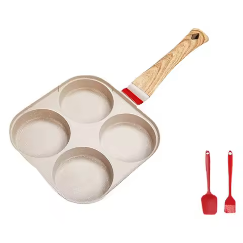 Four Hole Frying Pan With Lid Non Stick Pan Household Breakfast Pan Frying Pan Egg Frying Tool