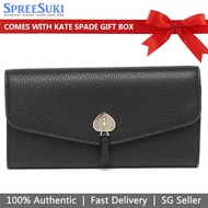 Kate Spade Wallet In Gift Box Long Wallet Pebbled Leather Marti Large Flap Wallet Black # K6402