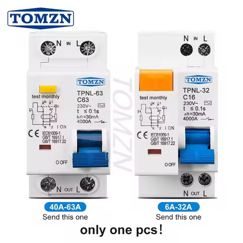 TOMZN 1PCS TPNL 1P+N 230V 50/60Hz 6kA Overcurrent Leakage Protection Miniature Circuit Breaker MCB R