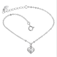 BRACELET FASHION BEAUTY SWEET HEART WHITE CZ PLATED WHITE GOLD 925 STERLING PERAK ASLI IMPORT CASUAL