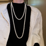 150cm Trendy Long Pearl Necklace Women Elegant White Pearl Necklace Simple Sweater Chain