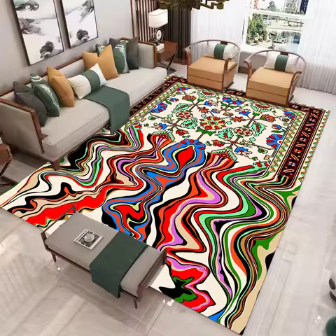 Bohemian Swirl Persian Medallion Area Rug for Living Room Bedroom Eclectic Bold Home Decor Soft Floo