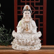 Ceramic Guanyin Bodhisattva Lotus Guanyin Gold-Painted White Jade Guanyin Bodhisattva Fusion Guanyin