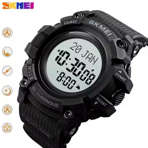 SKMEI Digital Men's Watch Outdoor Multifunction Prayer Qibla Compass Wristwatches Electronic Stopwat