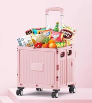 日本暢銷 - 多種顏色 摺疊便攜家四輪購物車 50L (櫻花粉色) | 拉杆手提折疊行李手拉車 | 買菜車 買餸車 | 車尾箱必備 | 寵物手推車 環保袋