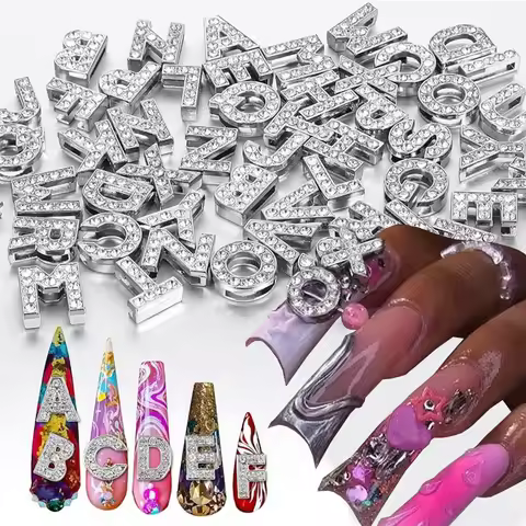 26/10Pcs 8mm Full Diamond Nail Art Letters 3D 26 Letter Luxury Alloy Nail Charms Y2k A-Z Alphabet Rh