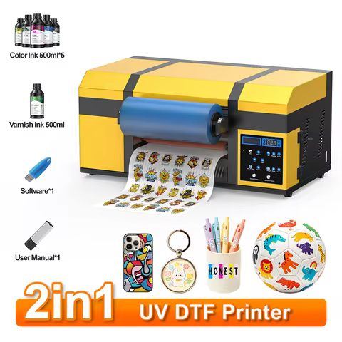 Dual Head A3+ UV Printer Impresora XP600 UV DTF Printer 2 in 1 UV DTF Sticker Printer Machine A3 Lam