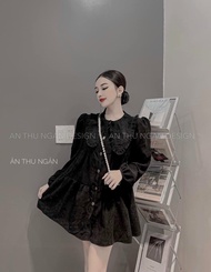 [Voucher 50k Freeship Max 0 đồng toàn quốc] Đầm nhung tăm kiểu dáng babydoll tay dài cổ bèo dễ thươn