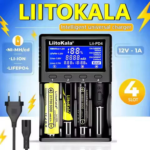 LiitoKala Lii-PD4 AC PD Charger LCD Fast Charging 4-Bay for LiFePO4 3.2V 21700/18650/AA/AAA Multi-Pr