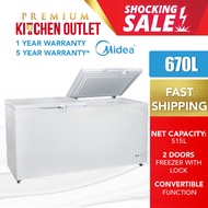 Midea 670L Chest Freezer WD-670W With White Inner Wall | Peti Beku