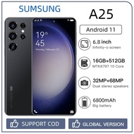 SAMSUNG A25 สมาร์ทโฟน 16GB+512GBโทรศัพท์Android 68MP HDกล้องโทรศัพท์สำหรับเล่นเกมแบตเตอรี่ 6800MAhแบตเตอรี่ 6.8 นิ้วหน้าจอขนาดใหญ่โทรศัพท์นักเรียนโทรศัพท์ราคาถูกโทรศัพท์แบรนด์ใหม่Wifi