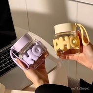 HOHO 300ML ANTI-SPILL GLASS CUP WITH SILICON HANDLE. Glass