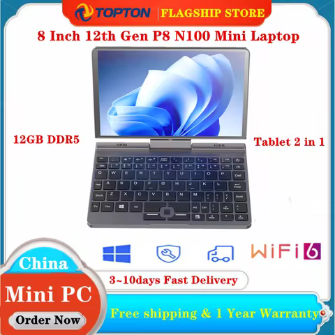 8 Inch 12th Gen P8 N150 Mini Gaming Laptop Intel Alder Lake N150 Touch Screen 12G DDR5 Windows 11 No
