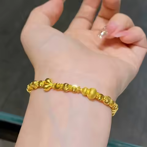 9999 24K Real Gold Bracelet Vintage Female Brushed Cat Eye Gourd Peach Bracelet Luxury 9999 24K Real