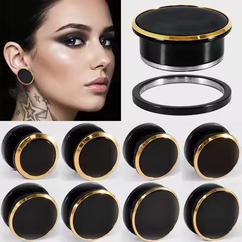 1PC Stainles Steel Screw Black Flat Ear Gauges Double Color Ear Tunnel Plugs Expanders Earrings Plug
