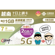 7日【越南】(每日2GB) 5G/4G無限上網卡數據卡SIM咭 S09(00591)(新舊包裝隨機發貨)