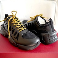 41號全新意大利Ferragamo黑色真皮拼接休閒波鞋 球鞋運動鞋散步鞋