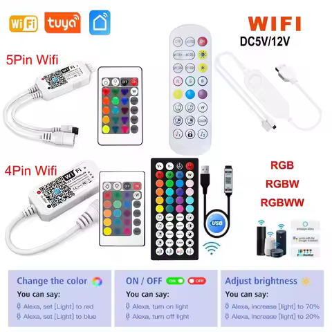 LED Strip RGB 5V USB Controller 44 Keys Tuya Connector IR Remote Control Dimmer for 5050 2835 RGB LE