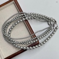 Ready Stock 💝 Stainless Titanium Steel Silver Grey Pearl Shijia necklace Akoya 小众时髦银灰色施家珍珠轻奢项链