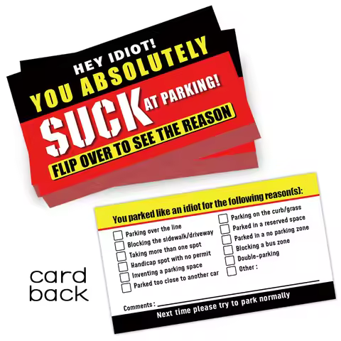 (Pack Of 50)Bad Parking Cards You Parked Like An Idiot Business Cards 3.54"x1.97" For Funny Parking 