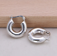 ต่างหูห่วงฮักกี้ 925 สเตอร์ลิง ต่างหูสเตทเมนต์ เครื่องประดับมินิมอลแบบซ้อนกันได้ Chunky Thick Ret