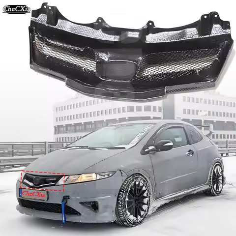 For Honda Civic FN2 TYPE R 2006-2012 Spoilers Wings ABS Gloss Black Front Grille Mu Gen Styling Auto