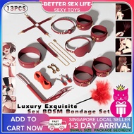 【SG SELLER】13PCS BDSM Bondage Sex Toys Set with BDSM Whip Adjustable Handcuffs Ankle Cuffs SM Adult Leather Bondage Kit