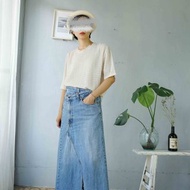 Restyle改造古著-Levis 505水洗藍不對稱開衩拼接牛仔長裙