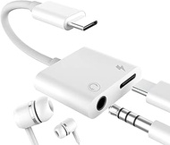 USB C to 3.5mm Audio Adapter, Charger and Headphone 2-in-1 Aux Earbud Splitter Dongle for HTC Google