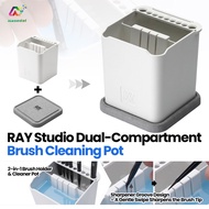 RAY Studio 2 In1 Dual-Compartment Brush Cleaning Pot with Absorbent Pad No Color Mixing Easy Cleanin