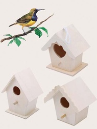 1入組迷你斜平屋頂木鳥巢，適用於小型戶外花園鳥巢籠寵物，創意掛壁裝飾房屋