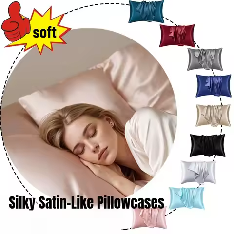 2PC Silky Satin-Like Pillowcases - Cooling Beauty Sleep Covers, Hair & Skin-Friendly Easy-Care Home