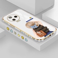 Siap Phone Case untuk Infinix Note 12 2023 Casing Hp INFINIX NOTE 12 2023 Handphone X676C 【Free Lanyard】Cute Kartun Topi Gadis Persegi Tepi Pola Casing Berlapis Ponsel Shell Mewah Plating Lembut Ponsel Case