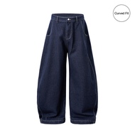 Double 7 Baggy Washed Curved Denim Jeans (Dark Blue)