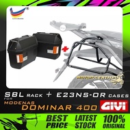 SET KOMBO KOTAK/BOX GIVI E23 E23N-S-OR SIDE CASES + MODENAS DOMINAR 400 UG SBL SIDEBAG HOLDER