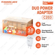 KHANZAACC OLIKE C203 Adapter Charger 5V 2.4A Fast Charging Dual Port Usb a and Type C (1 Box Contain