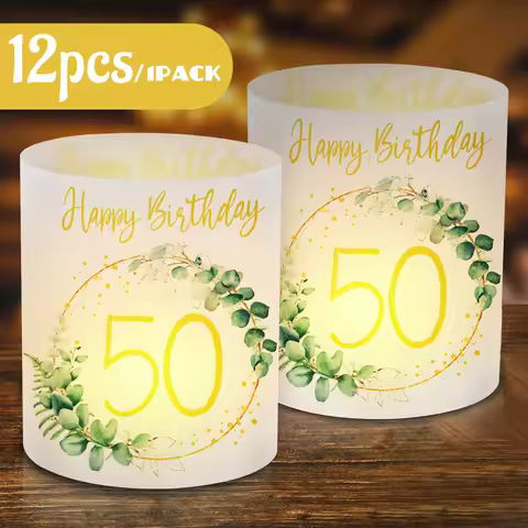 12pcs birthday candle holder set, 20/30/40/50/60/70 anniversary celebration, happy birthday table de