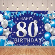 Blue and Silver 80th Happy Birthday Party Banner Photography Backdrop Happy 80th Birthday Backdrop D