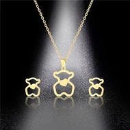 Stainless Steel Minimalist Jewelry Set Cute Bear Necklace Love Heart Bear Pendant Necklace Earrings for Women Hip Hop Punk choke