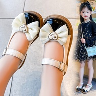 รองเท้าผูกโบว์เด็กผู้หญิงรองเท้าส้นเตี้ยหนังแก้วมันวาวสไตล์เกาหลี T24N03PP-30เด็ก3-16ปี,รองเท้าพื้นนุ่มกันลื่น