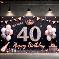 40th Birthday Decorations Banner Women, Rose Gold Happy 40th Bday Decorations for Women, 40 and Fabu
